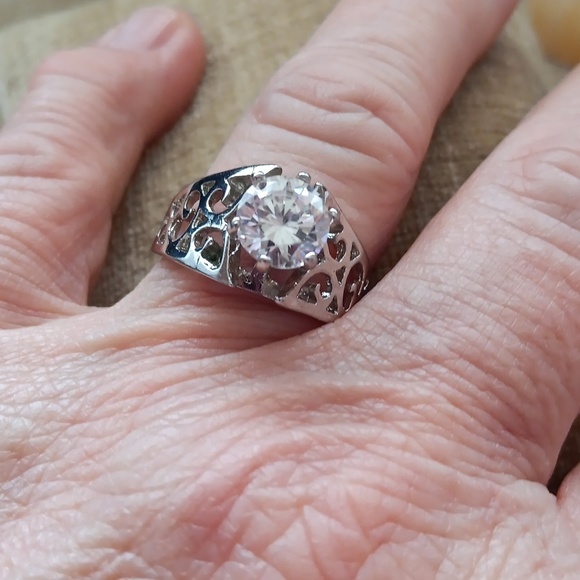 Silver Tone Cubic Zirconia Ring - Picture 1 of 12
